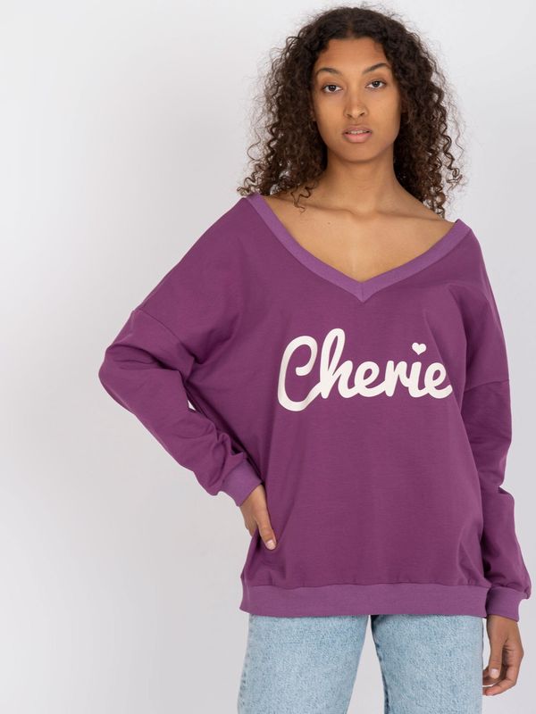 Fashionhunters Purple cotton sweatshirt with printed V-neck