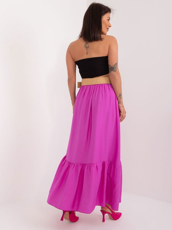 Fashionhunters Purple long skirt with knitted belt and ruffle