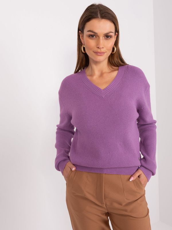 Fashionhunters Purple loose striped sweater