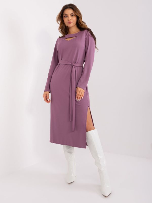 Fashionhunters Purple midi dress with a neckline