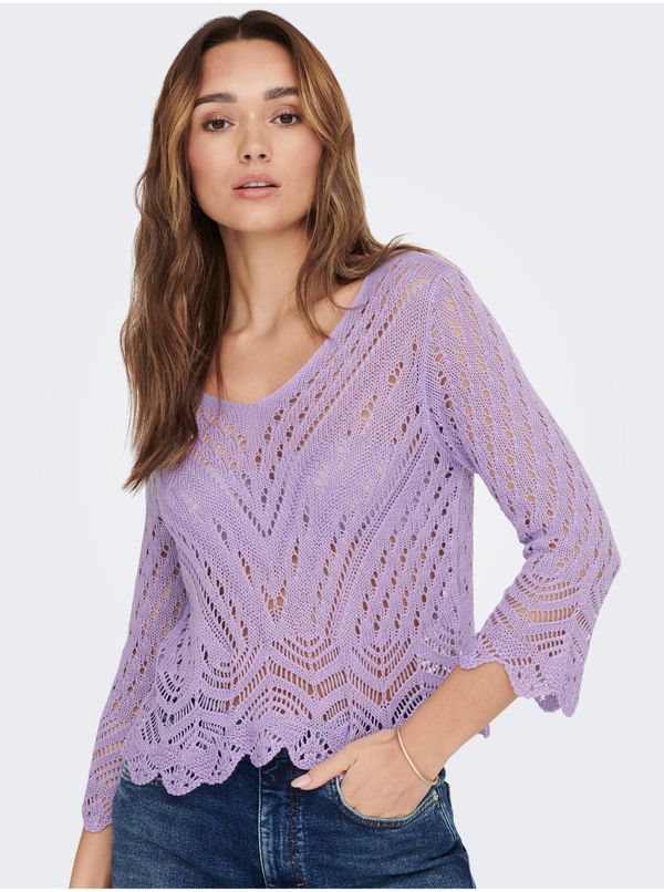 JDY Purple Patterned Crop Top Sweater with 3/4 Sleeves JDY New - Women