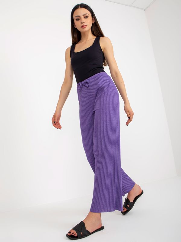 Fashionhunters Purple ribbed knitted trousers with tie