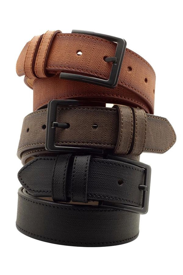 dewberry R0928 Dewberry Set Of 3 Mens Belt For Jeans And Canvas-BLACK-BROWN-TABA