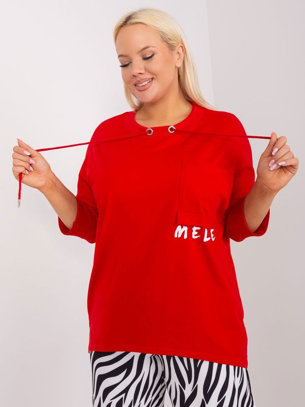 Fashionhunters Red blouse plus sizes with a round neckline