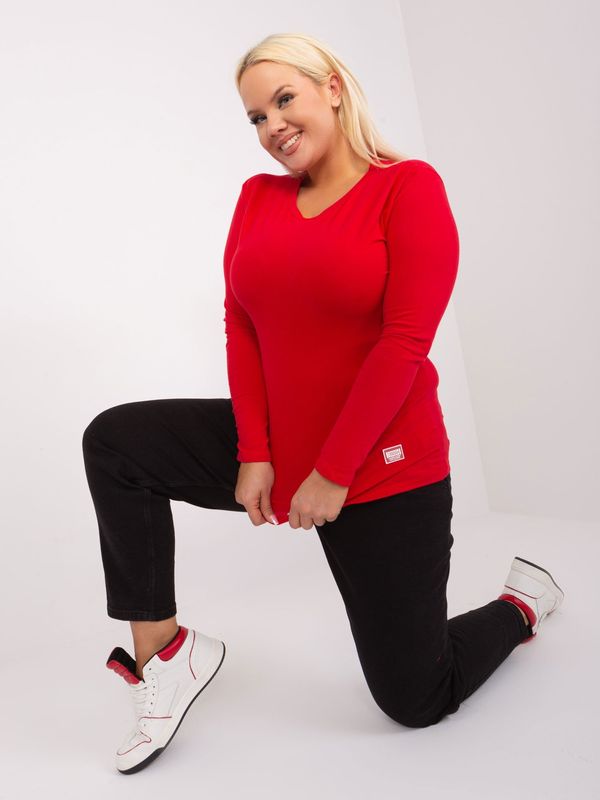 Fashionhunters Red blouse plus sizes with a round neckline