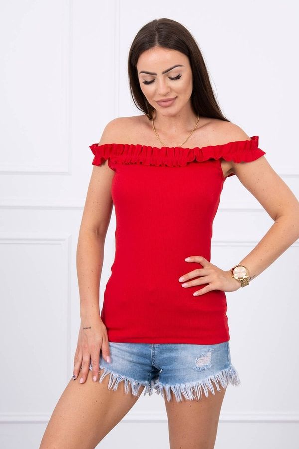 Kesi Red blouse with ruffles over the shoulder