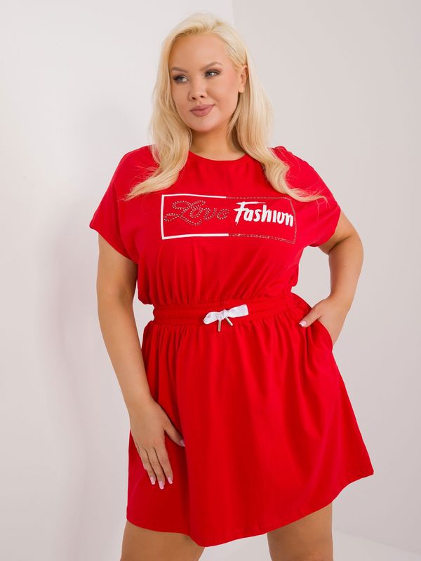 Fashionhunters Red plus size dress with elastic waistband