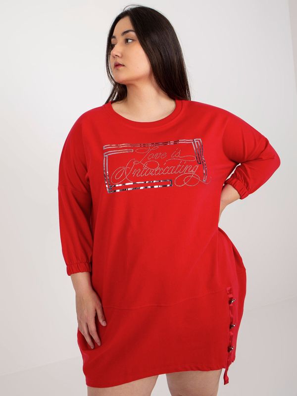 Fashionhunters Red plus size sweatshirt dress with inscription