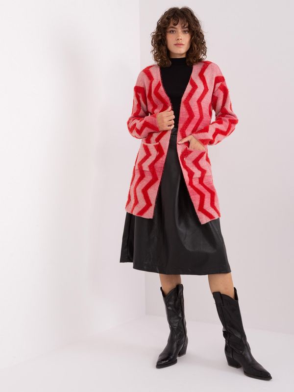 Fashionhunters Red soft cardigan with patterns