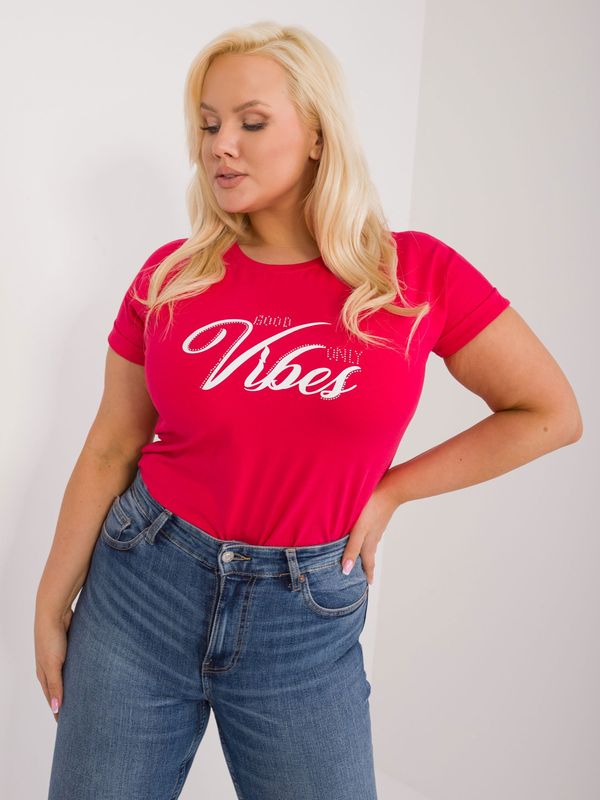 Fashionhunters Red women's T-shirt plus size with rhinestones