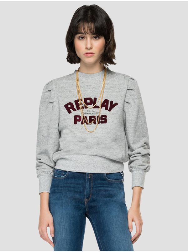 Replay Replay Light grey women's patterned sweatshirt with chain in gold color Re - Women