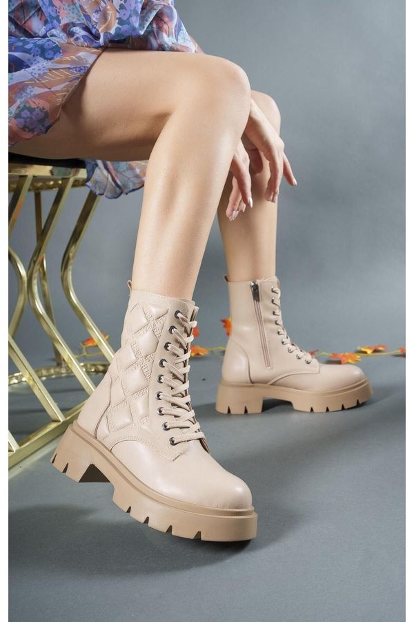 Riccon Riccon Women's 3D Printed Combat Boots 0012200 Nude