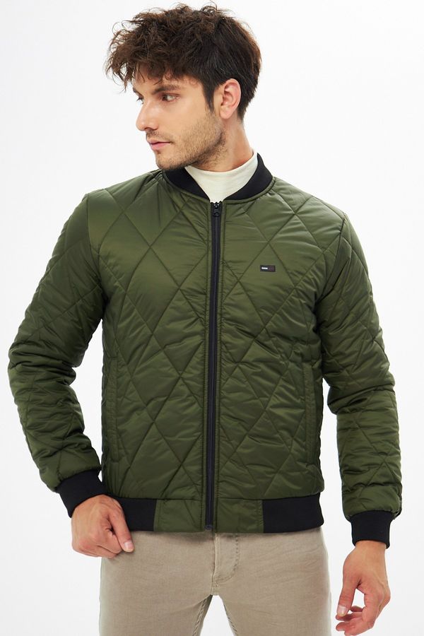River Club River Club Men's Khaki College Collar Water And Windproof Quilted Patterned Fiber Coat