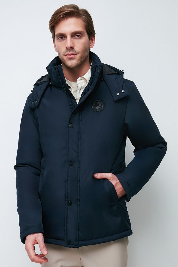 River Club River Club Men's Navy Blue Camouflage Hooded Water And Windproof Winter Coat & Parka