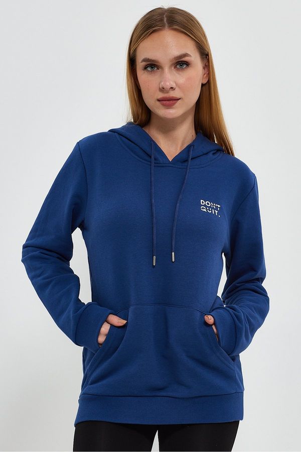 River Club River Club Women's Blue Dont Quit Printed 3 Thread Hooded Sweatshirt