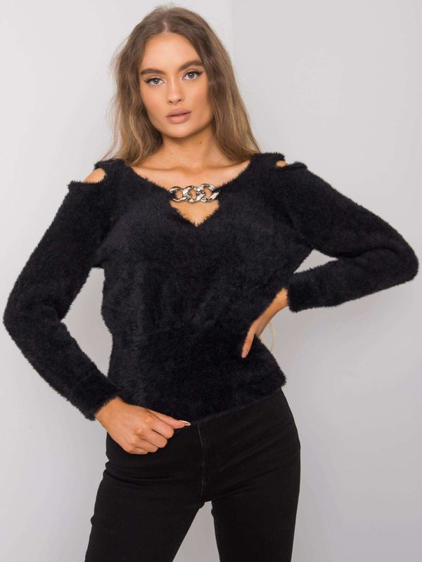 Fashionhunters RUE PARIS Black sweater with triangular neckline