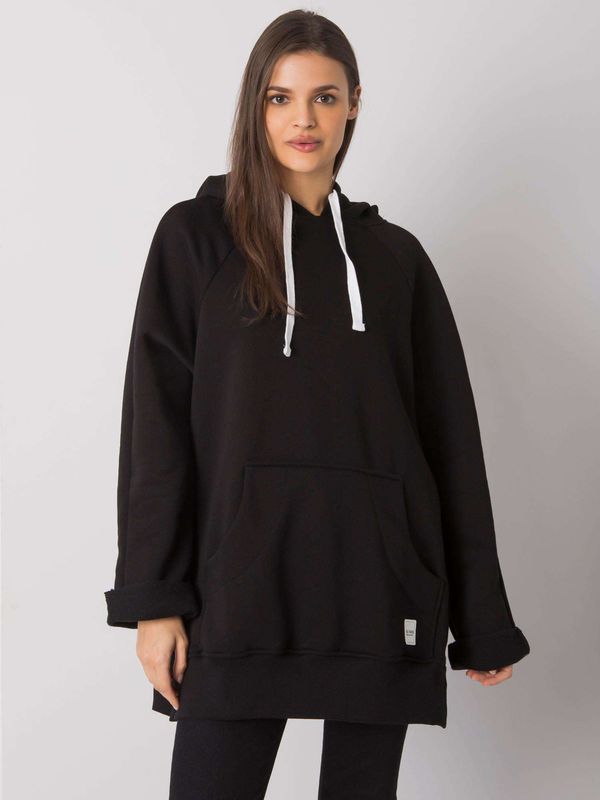 Fashionhunters RUE PARIS Black Sweatshirt with Kangaroo