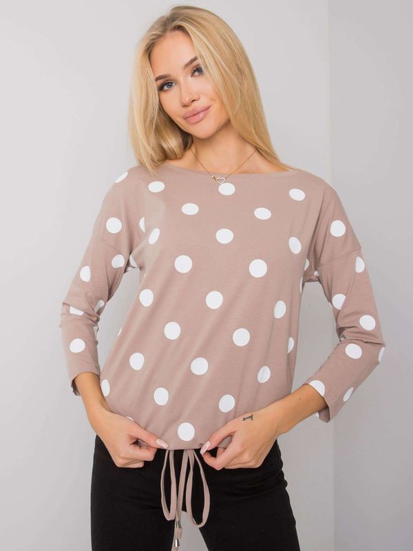 Fashionhunters RUE PARIS Dark beige lady's blouse with polka dots
