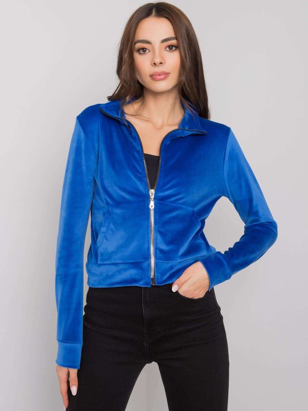 Fashionhunters RUE PARIS Dark blue velour sweatshirt with zipper