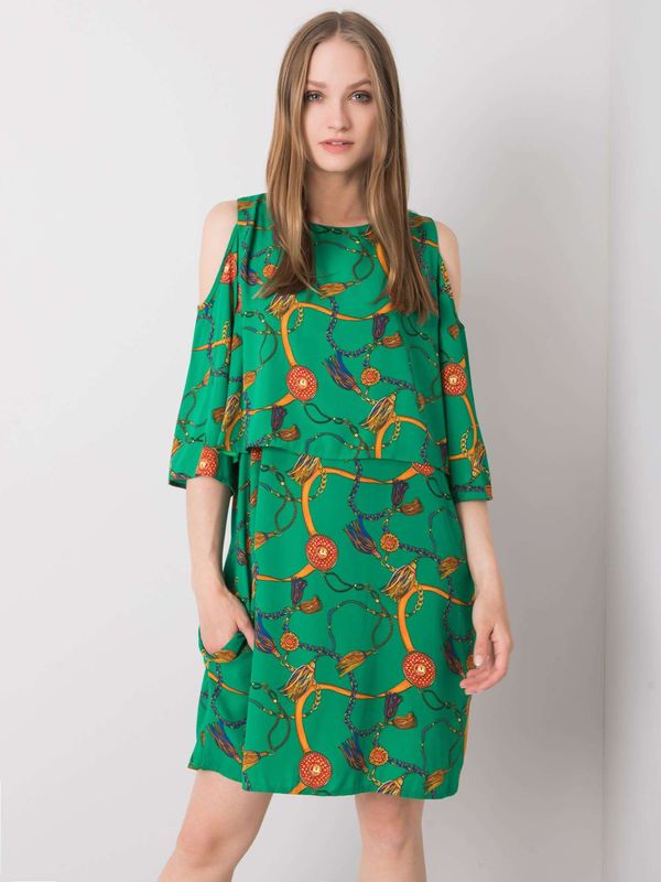 Fashionhunters RUE PARIS Green patterned dress