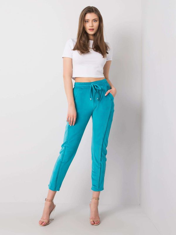 Fashionhunters RUE PARIS Trousers with blue velour