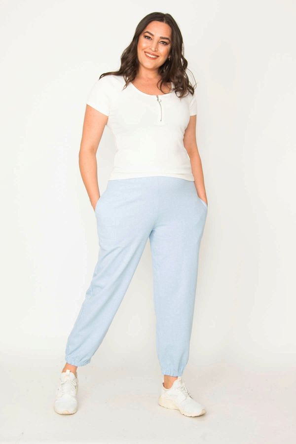 Şans Şans Women's Blue Cotton Fabric Inner Rack Trousers With Elastic Waist Pocket Detailed Trousers