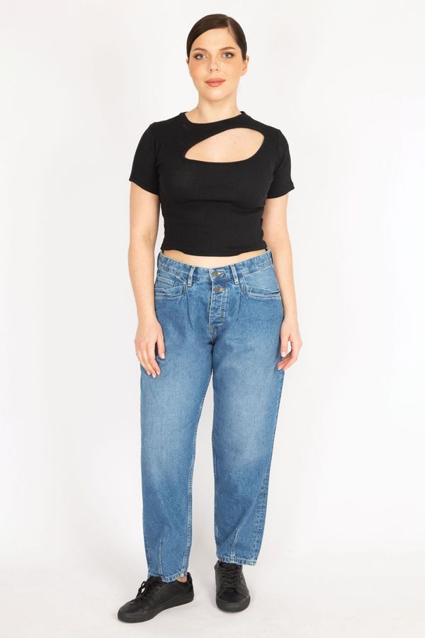 Şans Şans Women's Blue Large Size Front Pocket Detailed Jeans