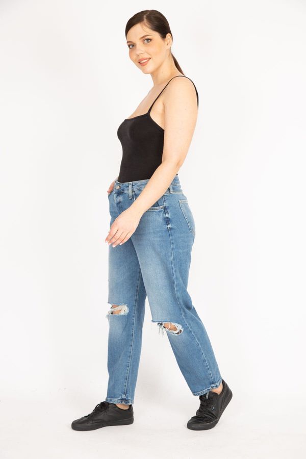 Şans Şans Women's Blue Plus Size Ripped Detail Jeans
