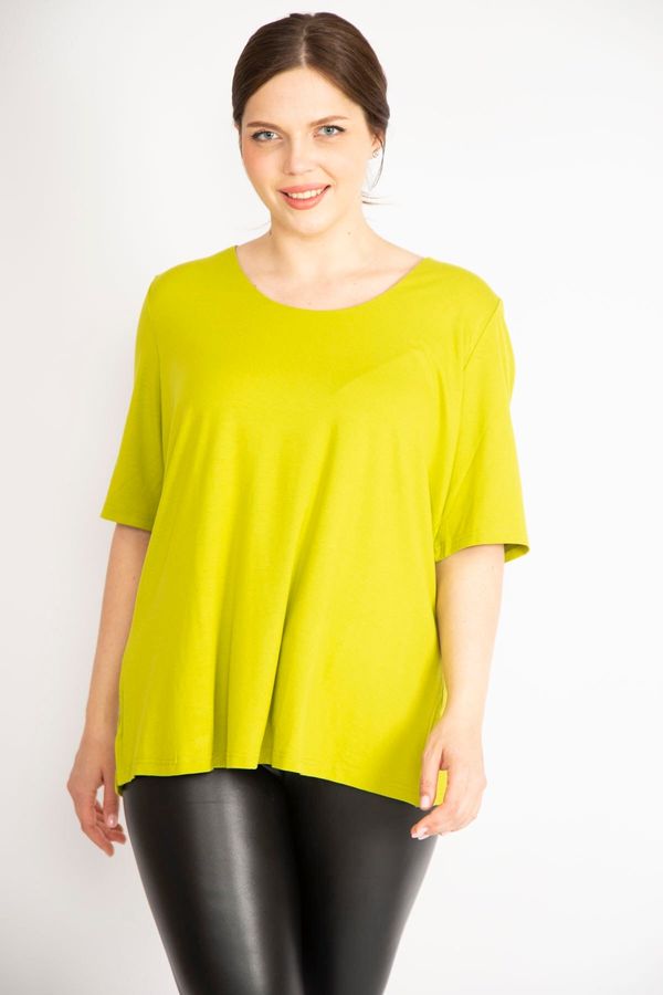 Şans Şans Women's Colorful Plus Size Front Two Layer Short Sleeve Lycra Blouse