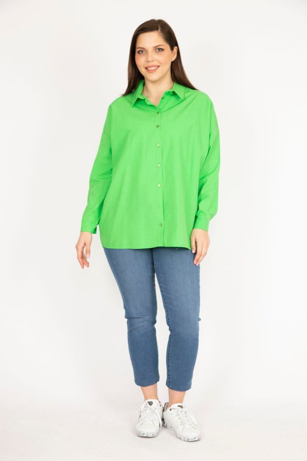 Şans Şans Women's Green Large Size Front Buttoned Back Detail Shirt