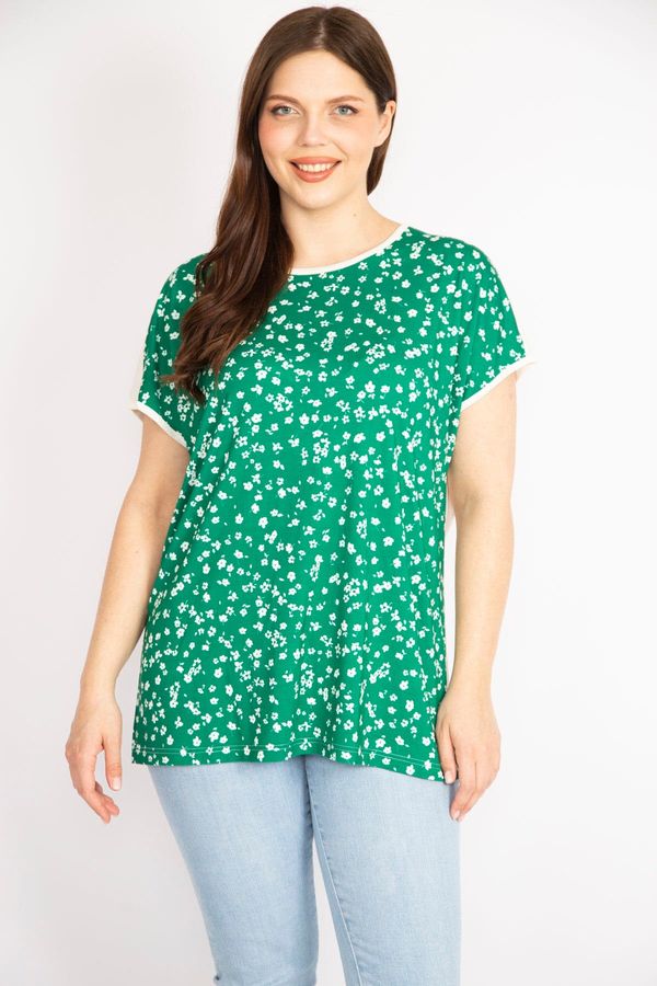 Şans Şans Women's Green Plus Size Front Patterned Blouse