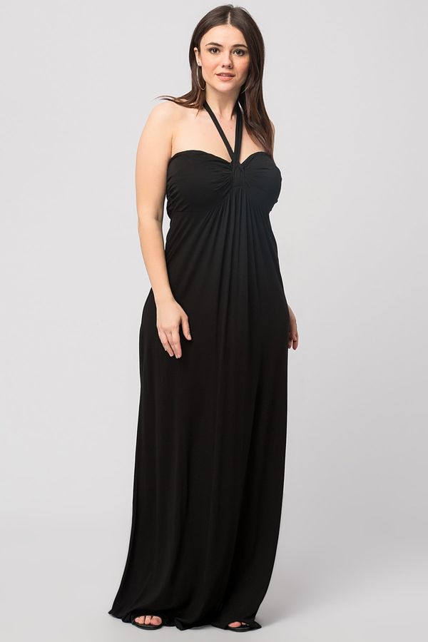Şans Şans Women's Large Size Black Strapless Dress