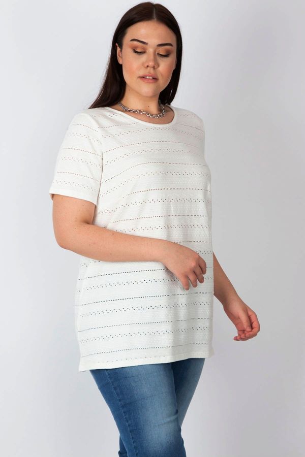 Şans Şans Women's Large Size Bone Cotton Fabric Self-Patterned Openwork Woven Blouse