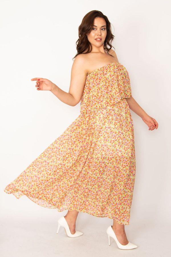 Şans Şans Women's Large Size Colorful Gipe Elastic Blouse and Elastic Waist Lined Skirt 2 Piece Set