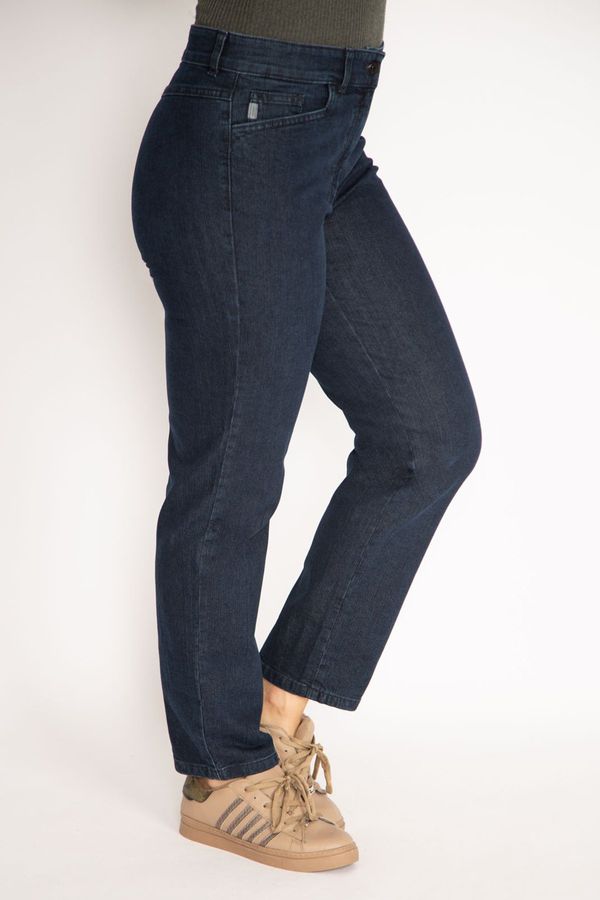 Şans Şans Women's Large Size Navy Blue Front Pocket Jeans Trousers
