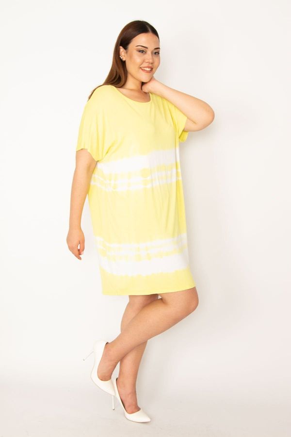 Şans Şans Women's Large Size Yellow Batik Patterned Tunic Dress