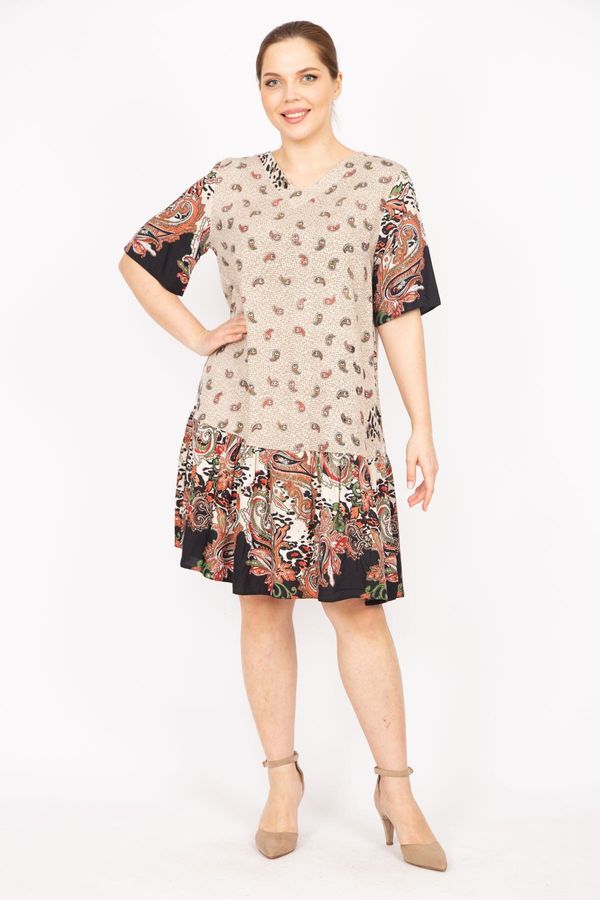 Şans Şans Women's Mink Plus Size Woven Viscose Fabric Shawl Patterned Dress