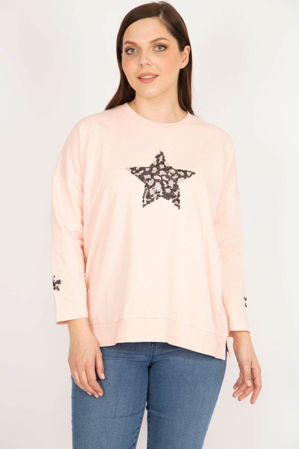 Şans Şans Women's Pink Plus Size Sequin Detail Sweatshirt