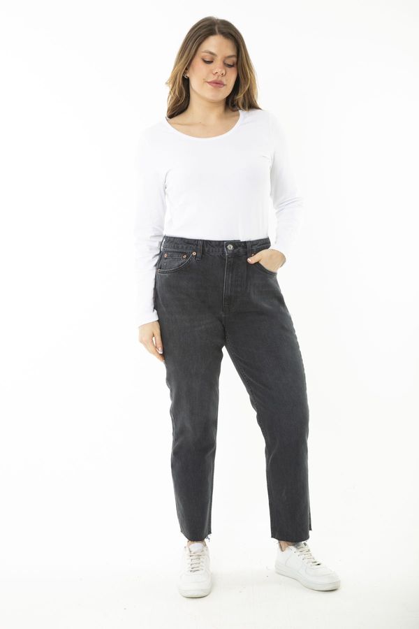 Şans Şans Women's Plus Size Anthracite 5 Pocket High Waist Jeans