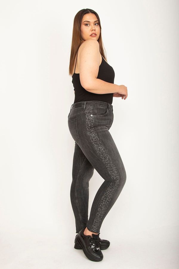 Şans Şans Women's Plus Size Anthracite Side Detailed Lycra 5-Pocket Skinny Leg Jeans