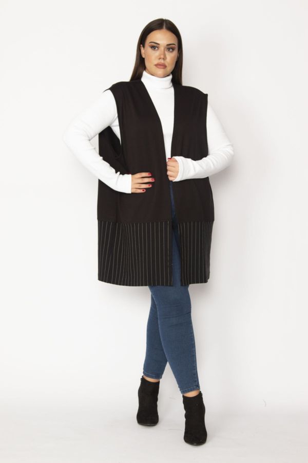 Şans Şans Women's Plus Size Black Striped Garnish Vest