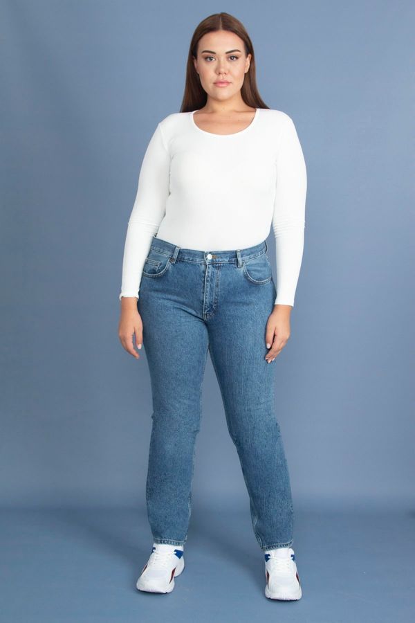 Şans Şans Women's Plus Size Blue Washed Effect Jeans Trousers