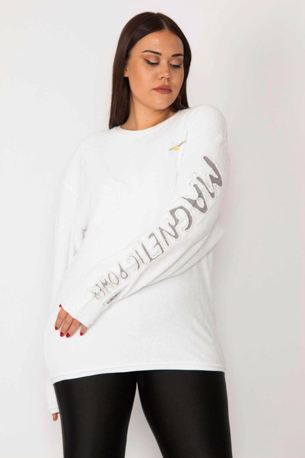 Şans Şans Women's Plus Size Bone Sleeve Detailed Towel Sweatshirt