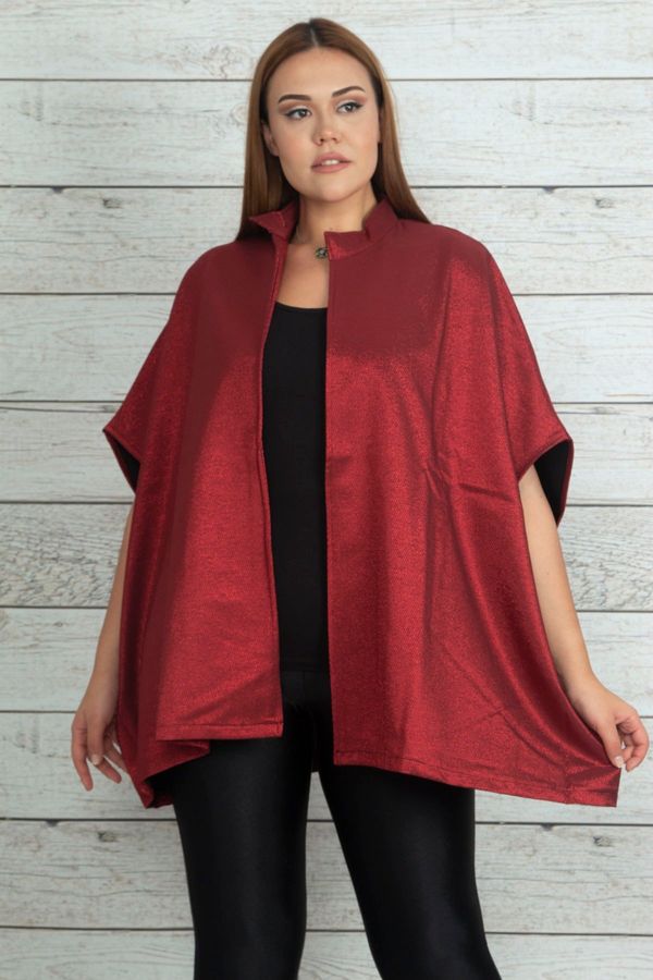 Şans Şans Women's Plus Size Claret Red Shimmer Detailed Cape
