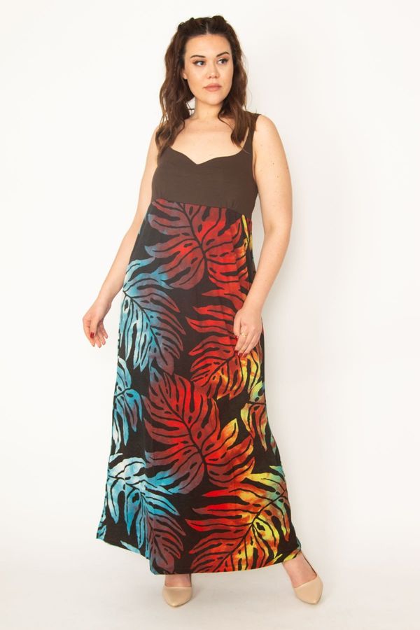 Şans Şans Women's Plus Size Colorful Back Gimping Elastic Length Adjustment Strap Colorful Long Dress