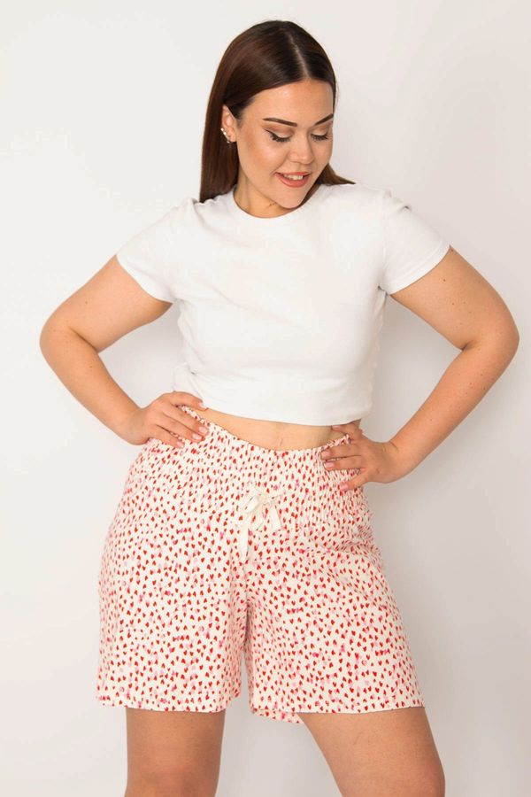 Şans Şans Women's Plus Size Colorful Elastic Cotton Fabric Shorts with a Wide Waist