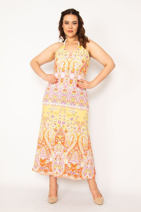 Şans Şans Women's Plus Size Colorful Halterneck, Colorful Dress