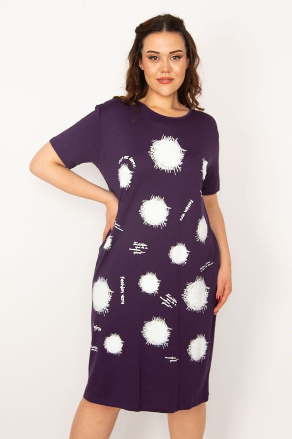 Şans Şans Women's Plus Size Damson Front Printed Viscose Dress