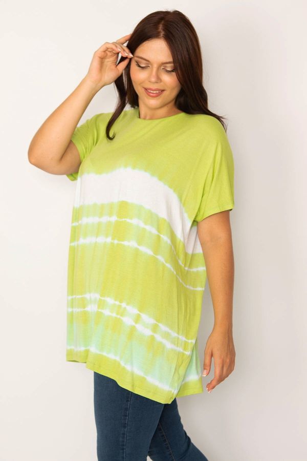 Şans Şans Women's Plus Size Green Batik Patterned, Comfortable Cut Tunic