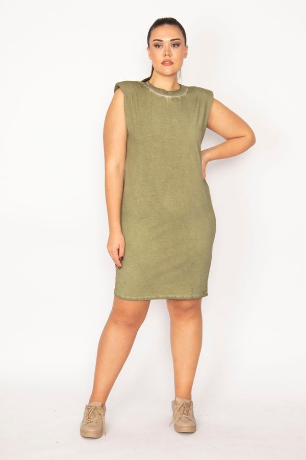 Şans Şans Women's Plus Size Green Cotton Fabric With Padded Shoulders Sports Dress